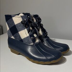 Women's Sperry Navy Plaid Duck Boots